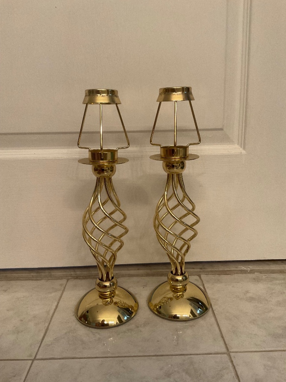 Paragon Partylite Gold Twisted Tealight Lamp Bases VTG made in Taiwan 13 1/2”